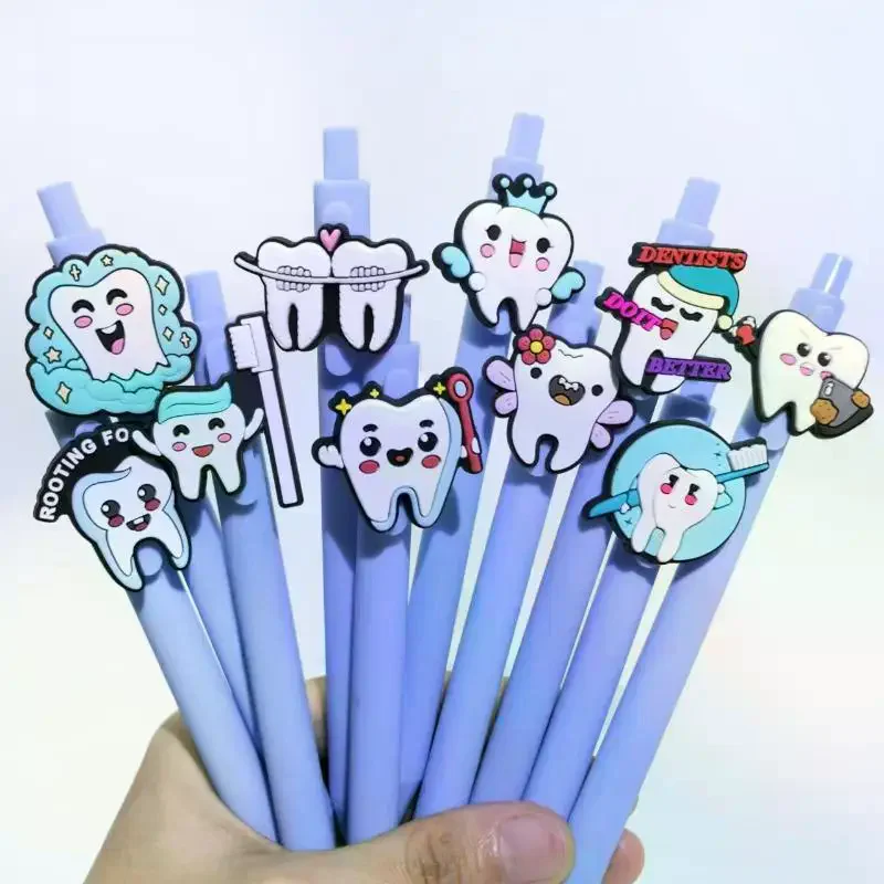 10Pcs Blue Series Retractable Gel Pens Dentist Teeth Theme Soft Gel Pen Smile Teeth Series Ballpoint Pen Student Stationery view 4