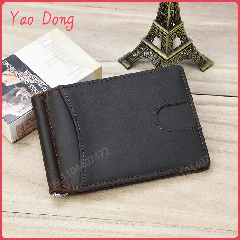 Yao Dong Top Grade Brand Genuine Leather Money Clip Wallet Dollar Cash Card Cowskin Male Men's Clip Purse Men Wallets Clip Biflo