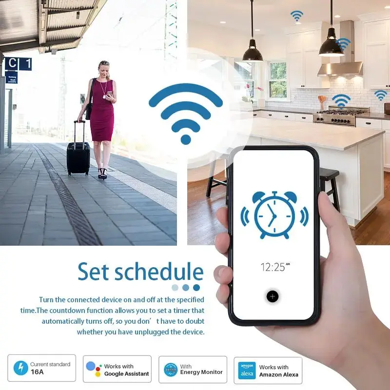 Presa WiFi Tuya 20A Smart Plug EU con funzione di temporizzazione di monitoraggio dell\'alimentazione presa intelligente funziona con Alexa,Google