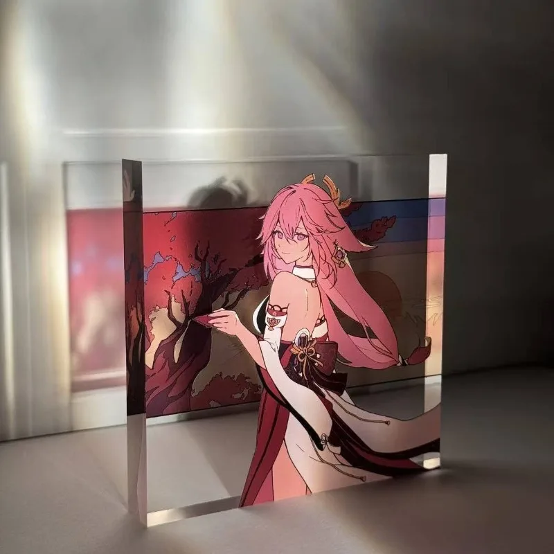 Anime Yuan Shen Cartoon Game Character Yae Miko Acrylic Brick Home Ornament Stand Model Plaque Desk Decor Standing Sign Keychain