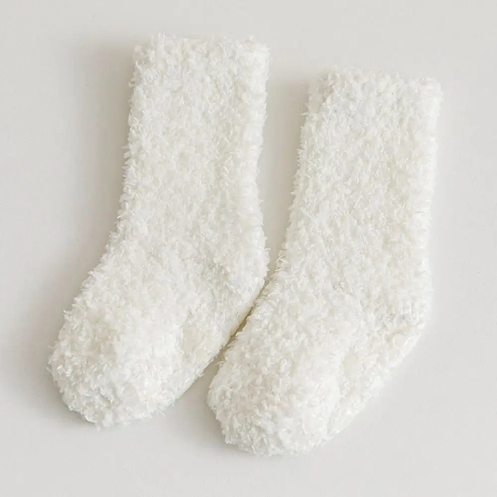 

Solid Color Coral Fleece Baby Socks Thickening Korean Style Infant Learning Walk Socks Cat Paw Non-Slip Sole Home Sleep Socks