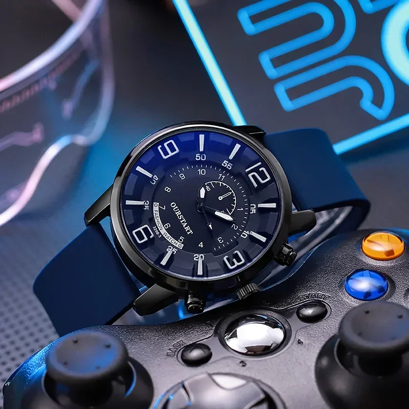 Reloj de pulsera de silicona para Hombre, cronógrafo de cuarzo con esfera redonda, informal, regalo