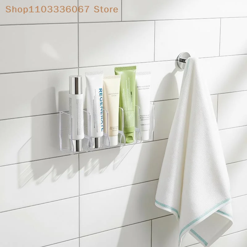 【HLS】【HB】【HB】Plastic Wall Mounted Storage Rack Large Capacity No Punching Dual Use Cosmetics Facial Cleanser Holder