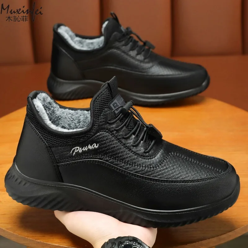 Sapatos de algodão para homens no inverno com camurça grossa quente impermeável botas ao ar livre sapatos de algodão para homens sapatos casuais impermeáveis