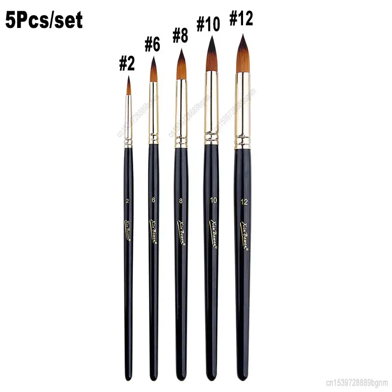 5Pcs Set Nylon Hair Art Painting Brush 2# 6# 8# 10# 12# Fine Line Different Tip For Artist Oil Acrylic Watercolor Drawing