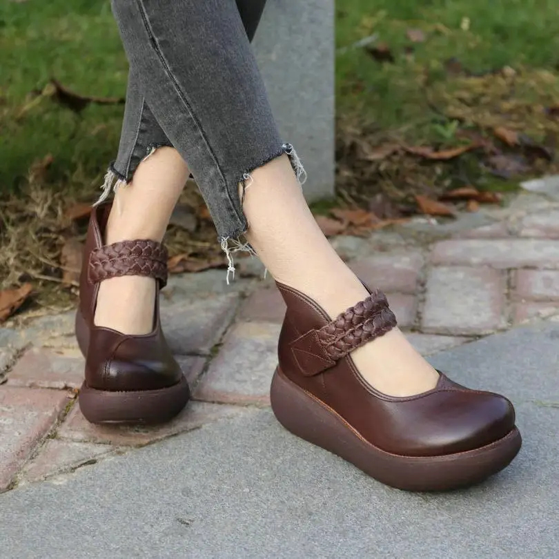 6cm Cow Genuine Leather Loop Moccasins Summer Vintage Luxury Females Platform Wedge Natural Cow Women Elegance Shoes Ankle Boots