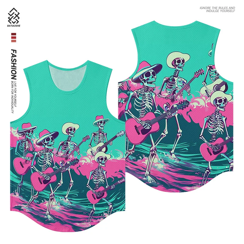 

Мужская модная тенденция без рукавов, трендовая нижняя рубашка с черепом для вечеринки, топ с принтом для взрослых, спортивная быстросохнущая майка на открытом воздухе