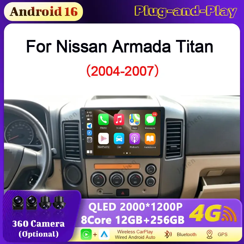 For Nissan Armada Titan  2004-2007 Car Radio Autoradio Wireless CarPlay Bluetooth 4G Split Screen Touch Screen  QLED Head  Unit