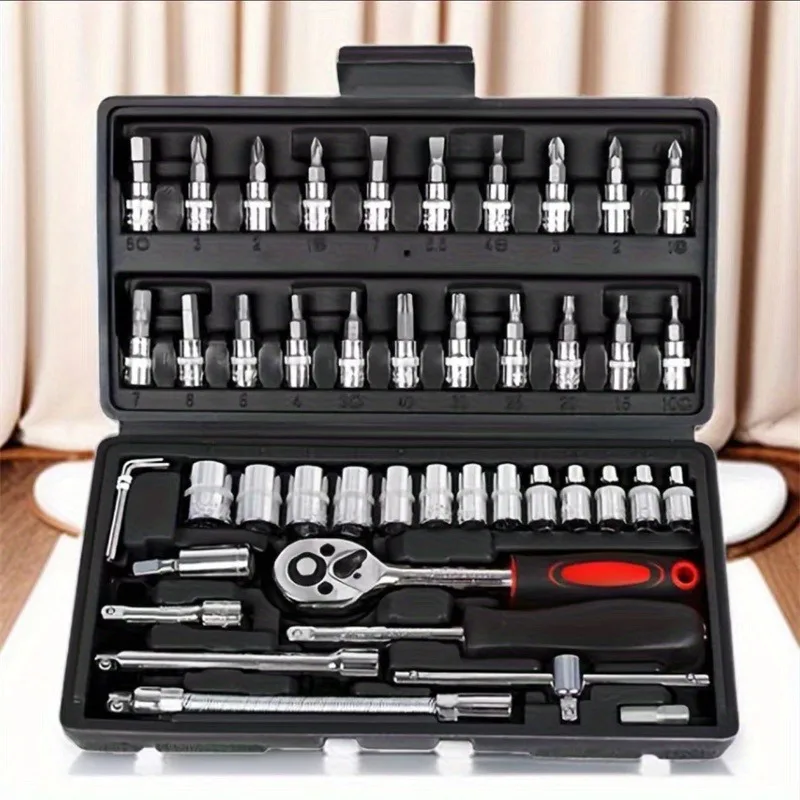 

46-Piece Socket Wrench Steel Tool Kit for Home Motorcycle Car Hardware RepairMulti-Purpose Repair Tools