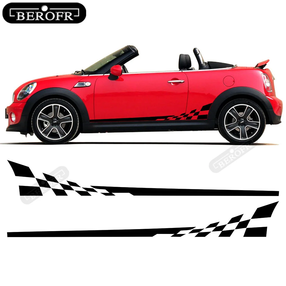 

2 PCS Car Styling Checkerboard Checkered Flag Door Side Stripes Decal Decor Stickers for MINI Cooper Coupe R58 Roadster R59