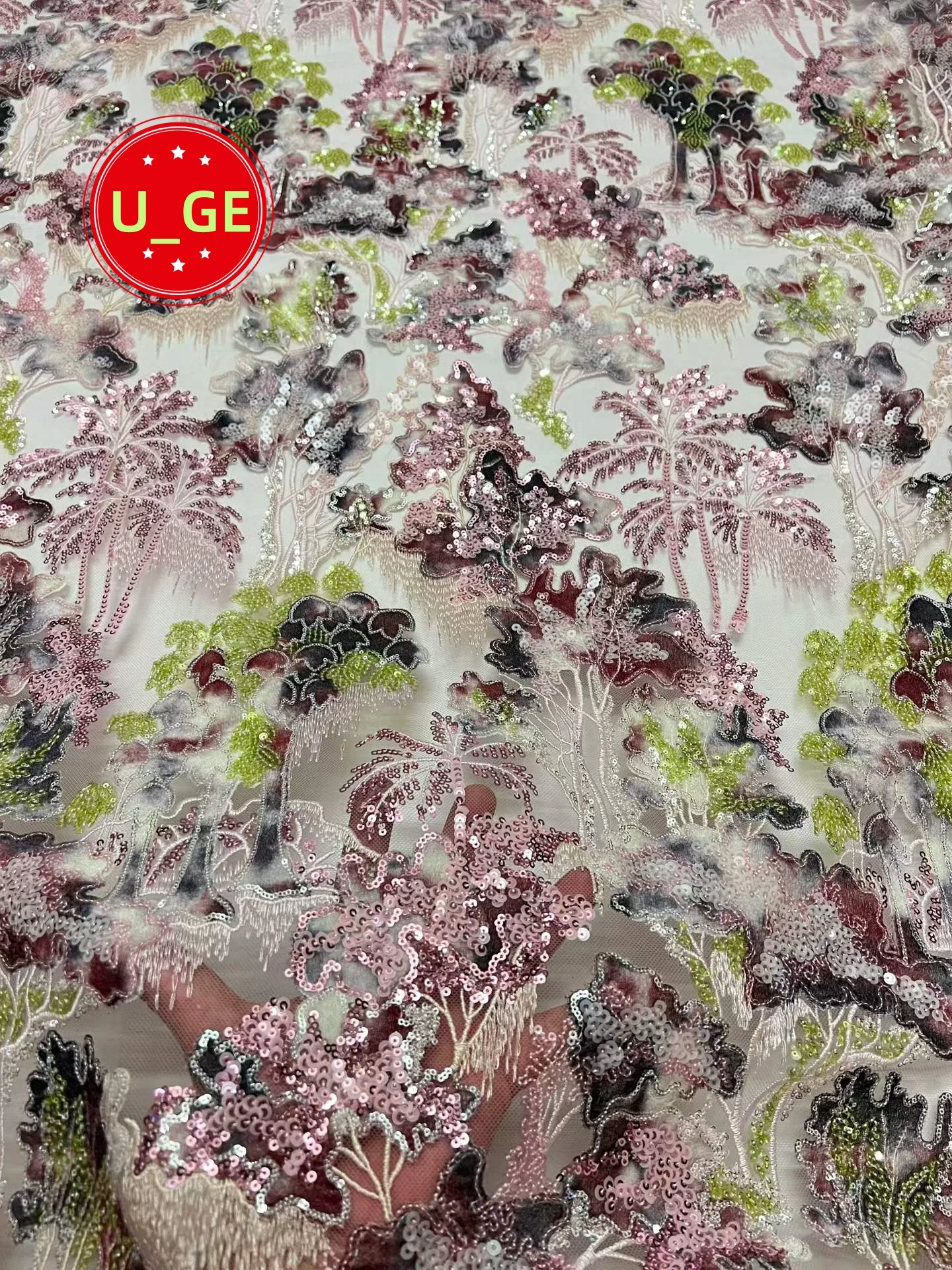 2026 High Quality Elegant Mixed Colors Soft Tulle Sequined Lace Fabric for Wedding Evening Dress - Austria LatestU_GE6829
