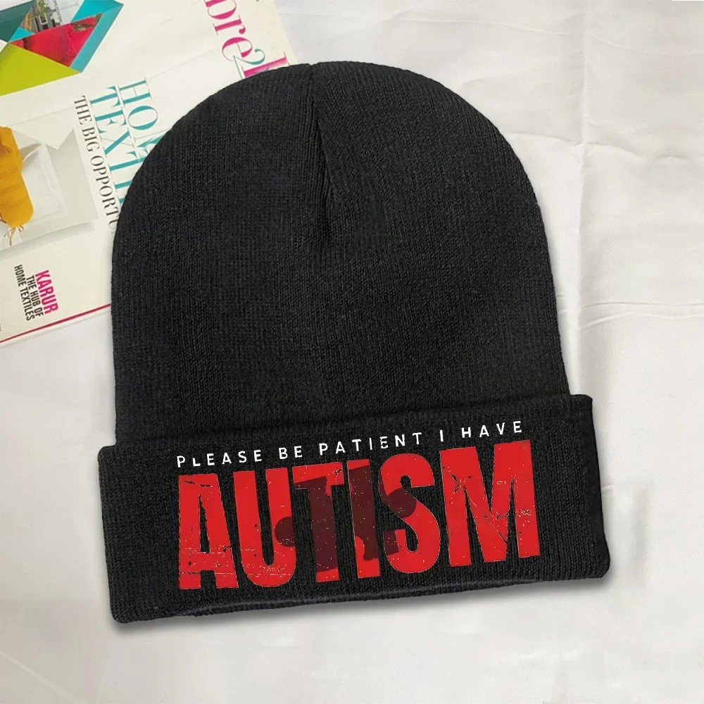 1pc Please Be Patient I Have Autism Bonnet Hats autism awareness Beanie Hats Graphic Knit Hat Winter Funny Female Kpop Elastic C