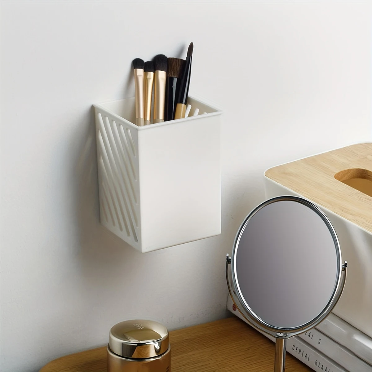 1pc-Brand New Bedroom Desk Storage Box Remote Control White ABS Large-capacity Multi-purpose Rectangular Wall Mounted