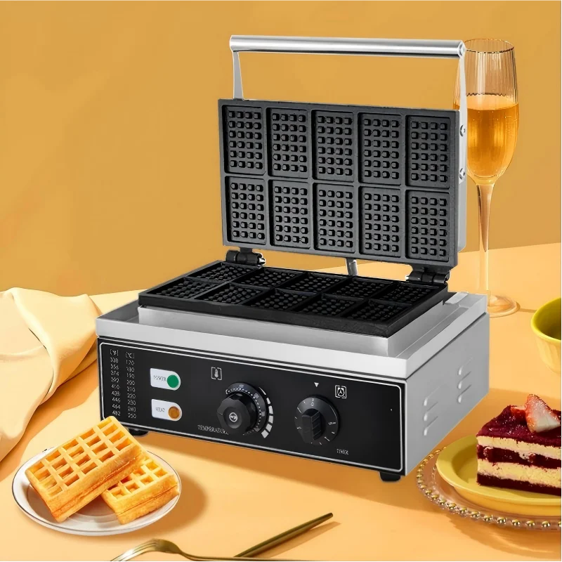 High Productivity Ten-Piece Waffle Stove Popular Stainless Steel Design for Bakery Restaurant Food Snack 220V Electric