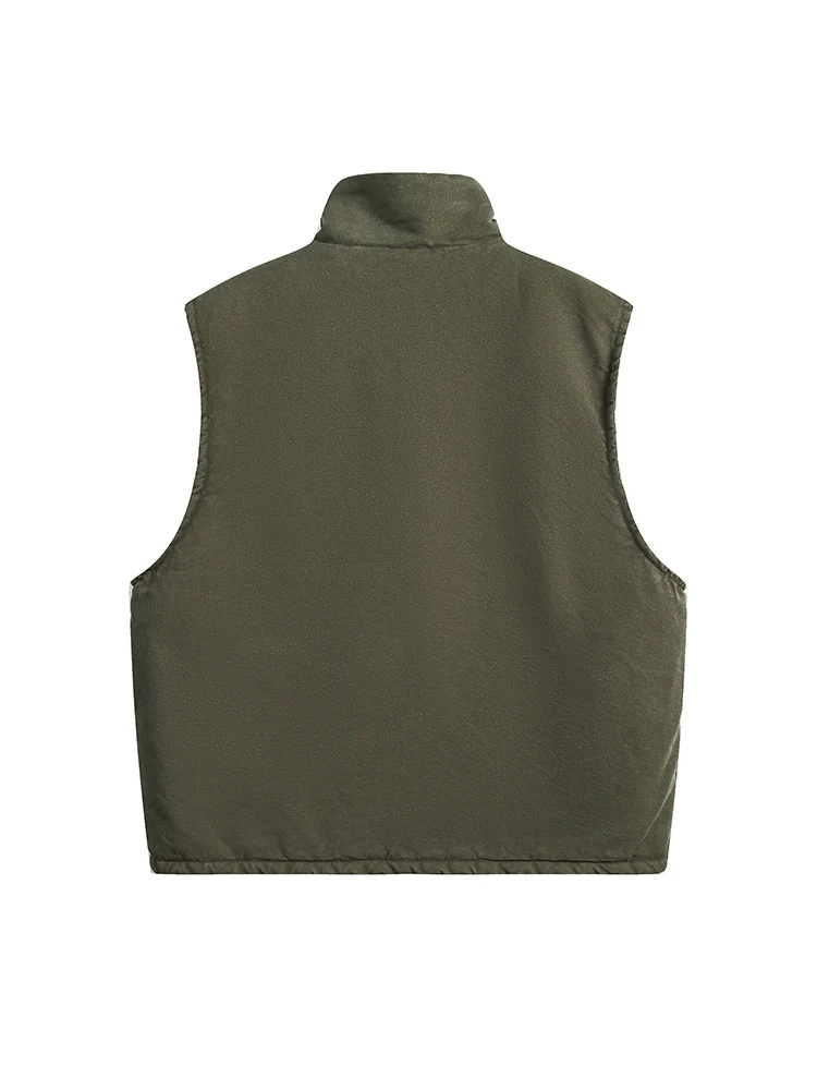 DEAT Fashion Women's Plush Vest Turtleneck Loose Zipper Pockets Thick Warm Army Green Outwear Waistcoat Winter 2024 New CPG2309