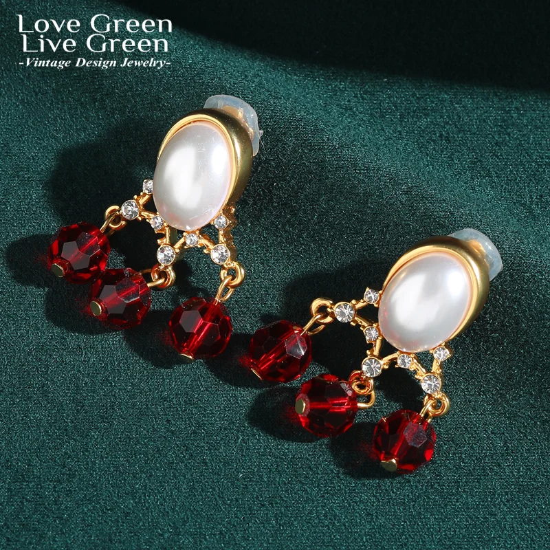 

Vintage Red Crystal Drop Dangle Earring Royal Court Cherry Pearl For Women Jewelry 2026 Quality Wedding Engagement Accessories