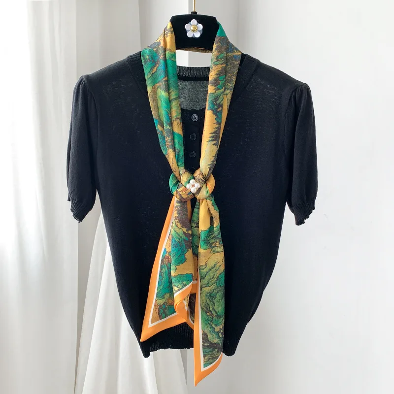 Elegant National Style Long Silk Scarf Women's Autumn and Winter Tie Bag Streamers with Shirts Versatile Decorative Scarf