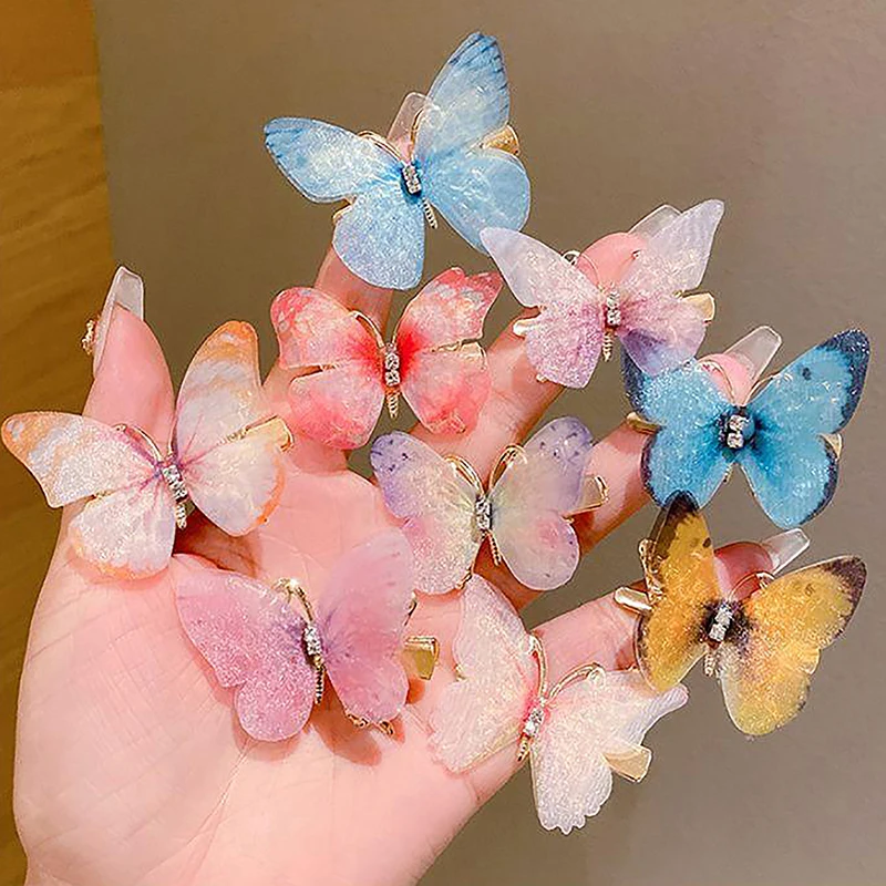 Grampos borboleta para mulheres, presilhas femininas, ornamento de cabelo doce, chapelaria arco-íris, acessórios de moda, colorido aleatório, 1pc
