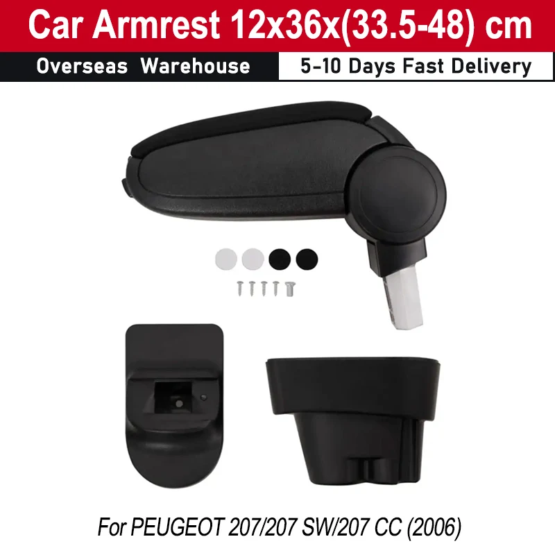 Central Armrest Box Replacement for PEUGEOT 207/207 SW/207 CC (2006) Adjustable Height Armrest Car Interior Retrofit Accessories