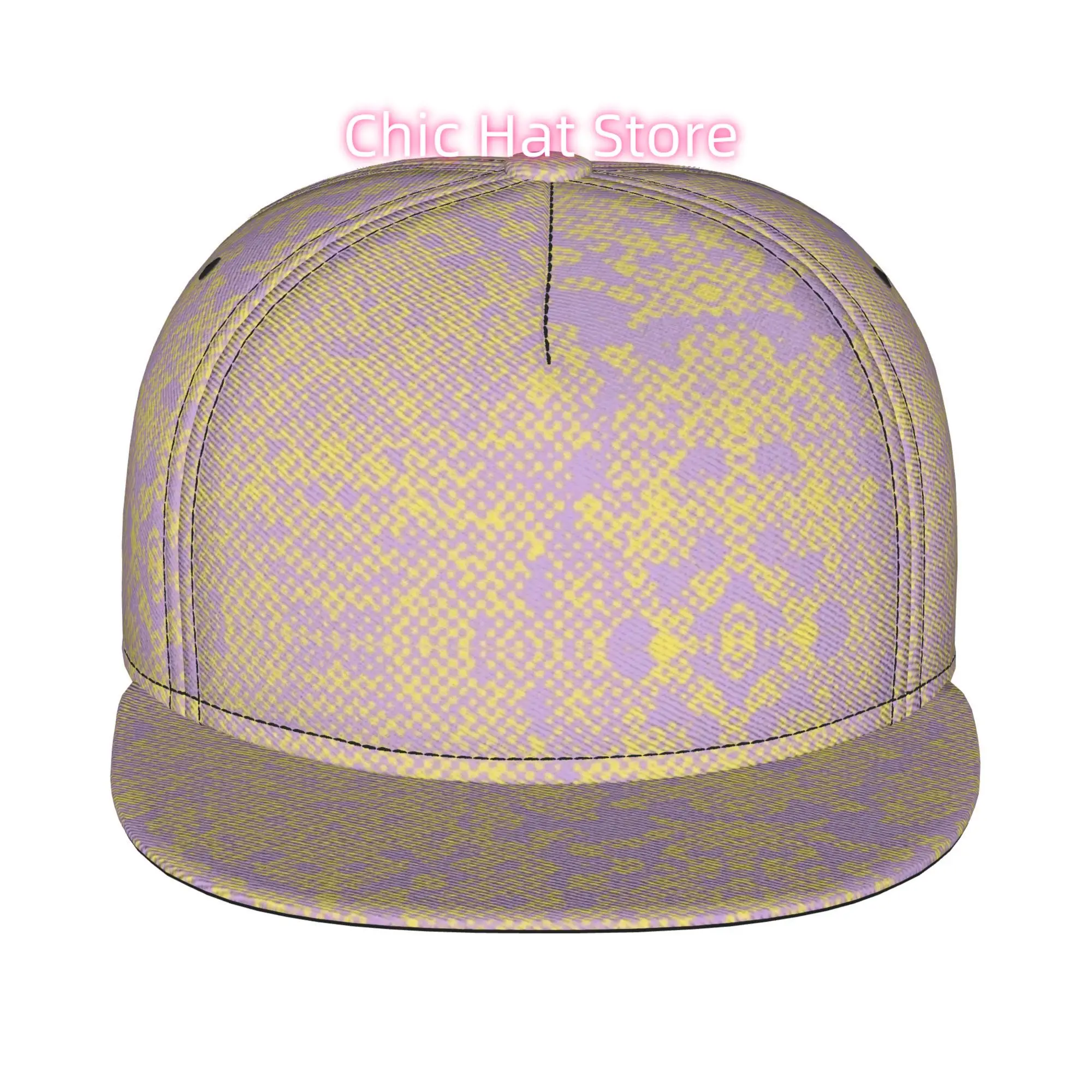 Lavender Yellow Pixel Floral Pattern 1pc Fully Printed Hip-Hop Caps, Baseball Caps, Stylish Flat-Brimmed Baseball Caps, Sports O