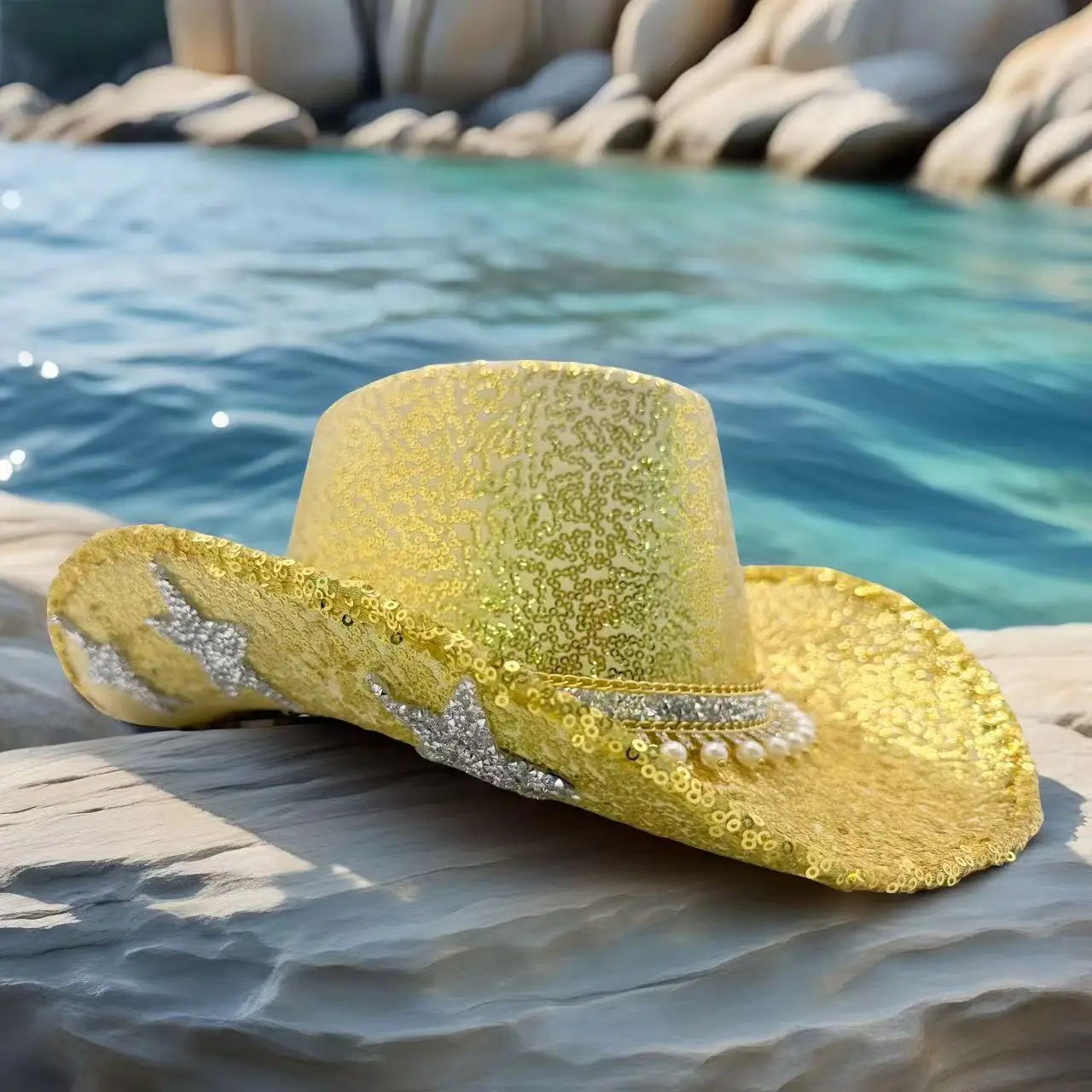 HongLuan – chapeau de Costume d'halloween argenté pour adultes, chapeaux de Cowboy en strass pour femmes, accessoires de Cosplay de Cowboy et casquette de Cowgirl