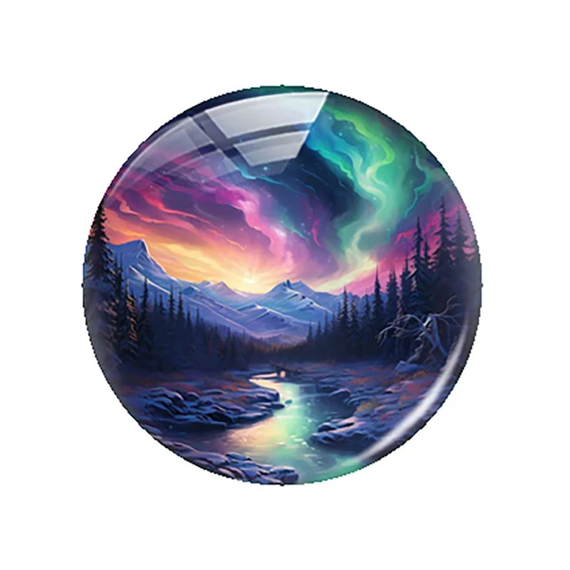 Handmade Northern Lights North Pole Photo Glass Cabochon Flatback Charms Demo Flat Back Cameo For Diy Jewelry Making Accessories