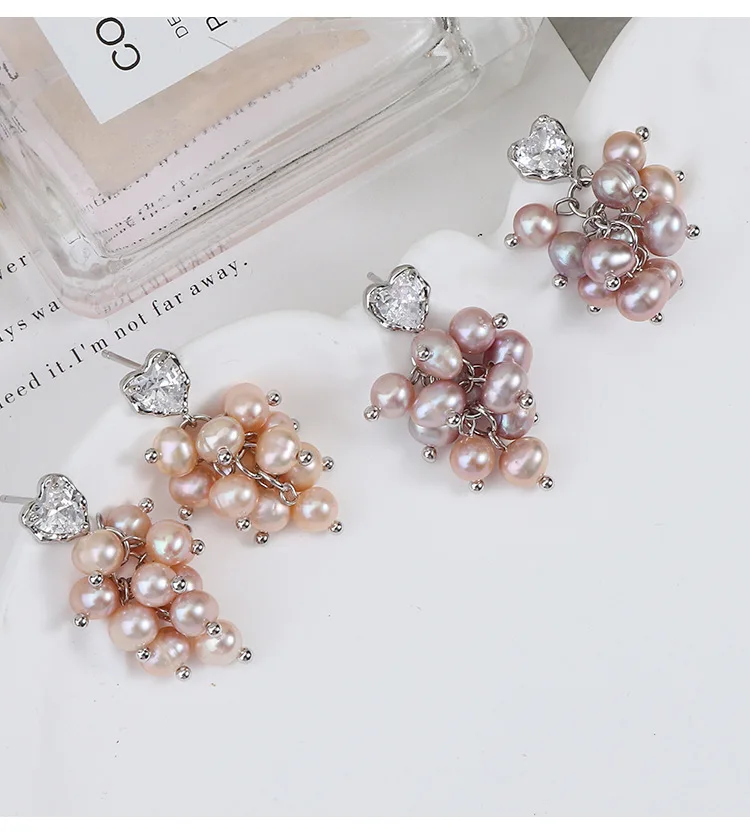 

Оригинальные серьги-капли в форме виноградинок с пресноводным жемчугом в стиле барокко, инкрустированные цирконами, женские украшения оптом, подарочный аксессуар