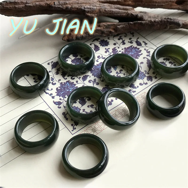Hot Selling Fashion Jewelry Natural Hetian Sapphire Hand Carved Ring Men Women Lucky Gifts Charm Accessories