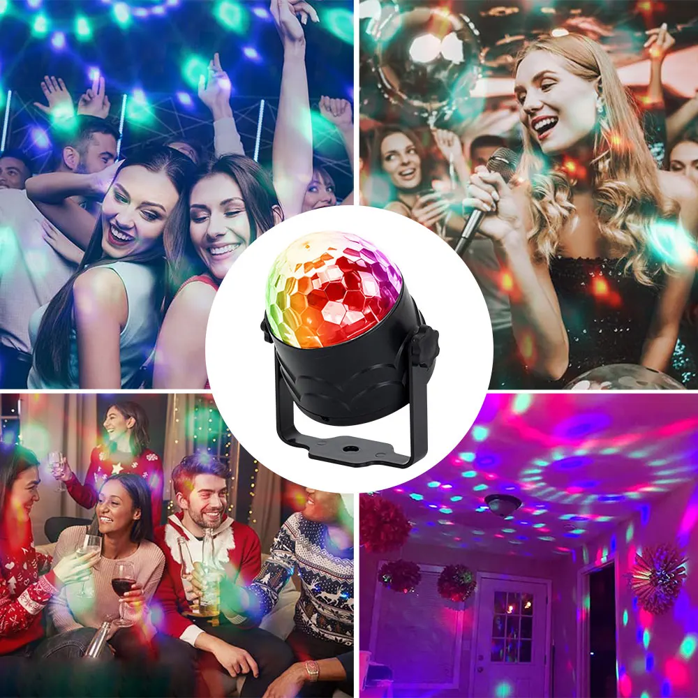 LED Stage Light Rotating DJ Disco Ball Strobe Lamp w/Remote Sound Effect LED Light Christmas Party Club Dance Laser Show Lights