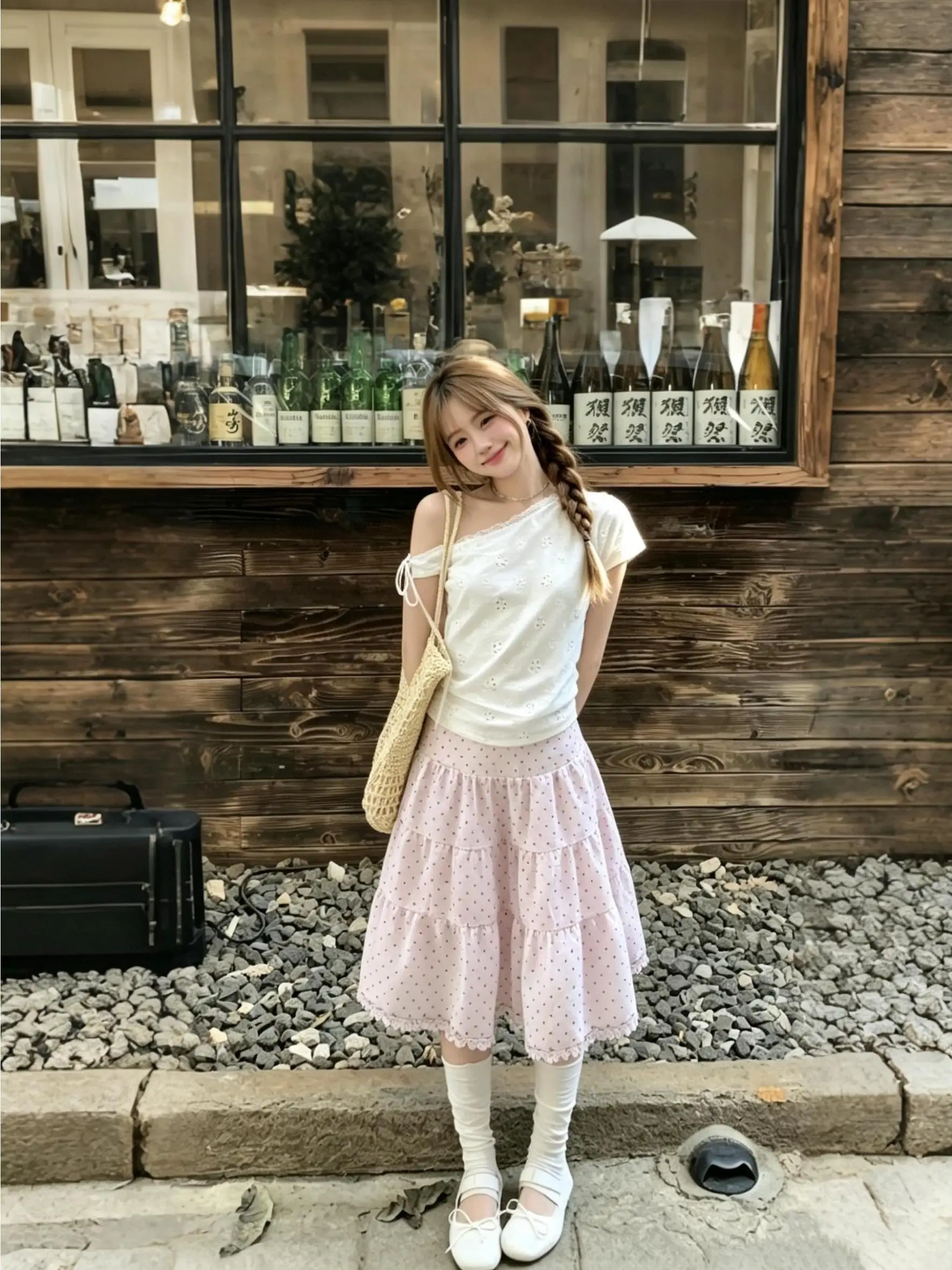 

Casual Chic Hollow out Hook Design Shoulder Women's Shirt Short Sleeve Summer 2026 New Style Korean Version Waist Cinched