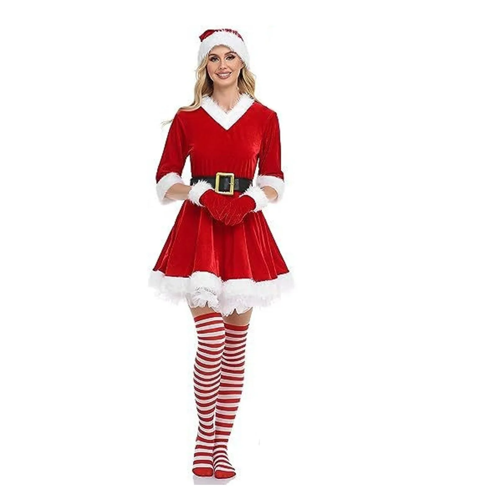 คริสต์มาสกํามะหยี่คริสต์มาสชุด Mrs. Claus คริสต์มาสเครื่องแต่งกาย Xmas Party Santa Claus Cosplay Carnival ชุดเครื่องแต่งกาย