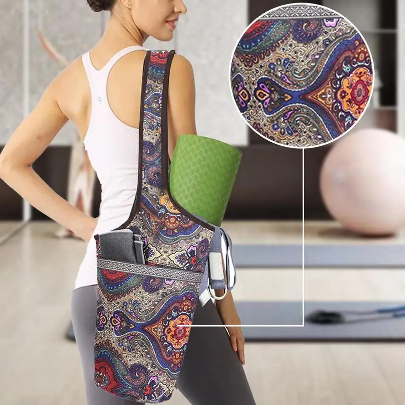 Saco de transporte de esteira de yoga saco de armazenamento de esteira de fitness com bolso caber a maioria dos almofadas de tamanho bolsa de alça de ombro para organização de treino