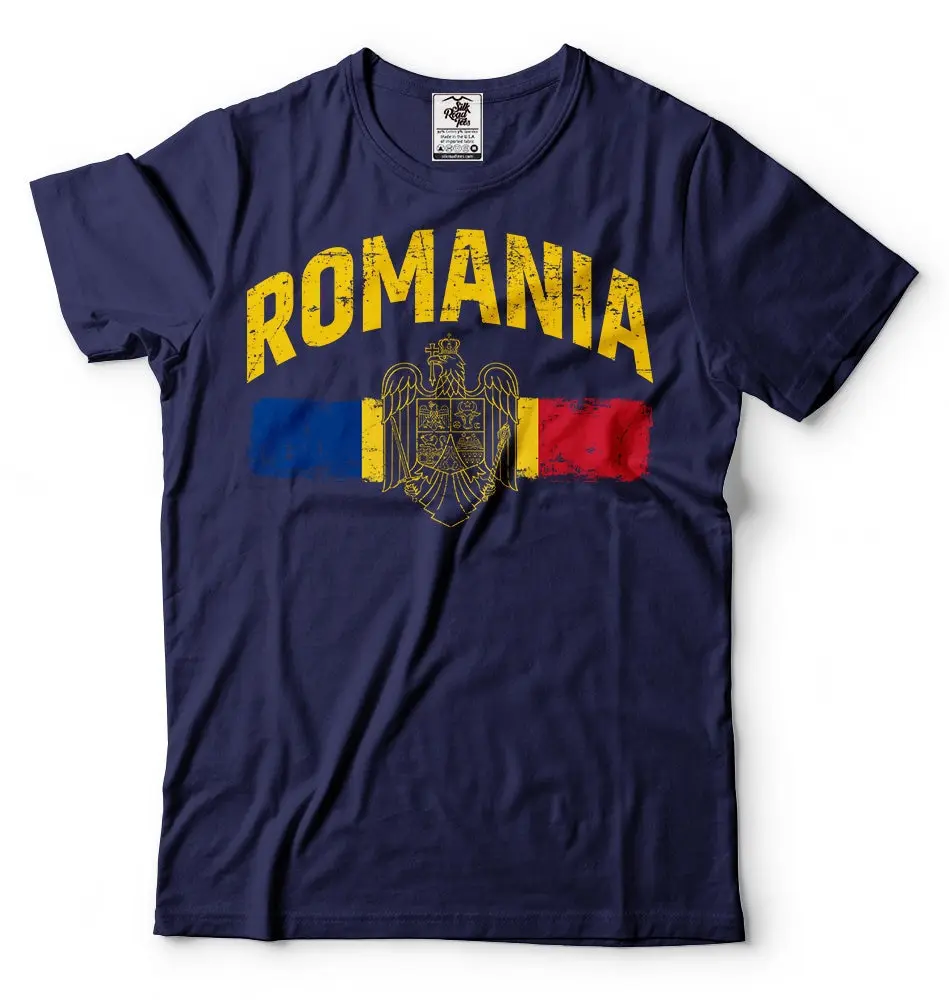 Romania T Shirt Romanian Heritage Independence Day National Flag Coat Of Arms Mens Tee