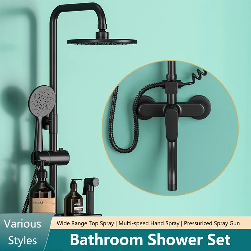 Hot & Cold Shower System Wall Mounted Thermostatic Shower Set 4-Speed Booster Handheld Rainfall Showerhead Bathroom Accessories