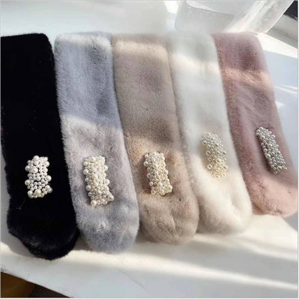 Pearl scarf winter new style thickened Korean version of cross-warmingwool wool rabbit-like neck collar