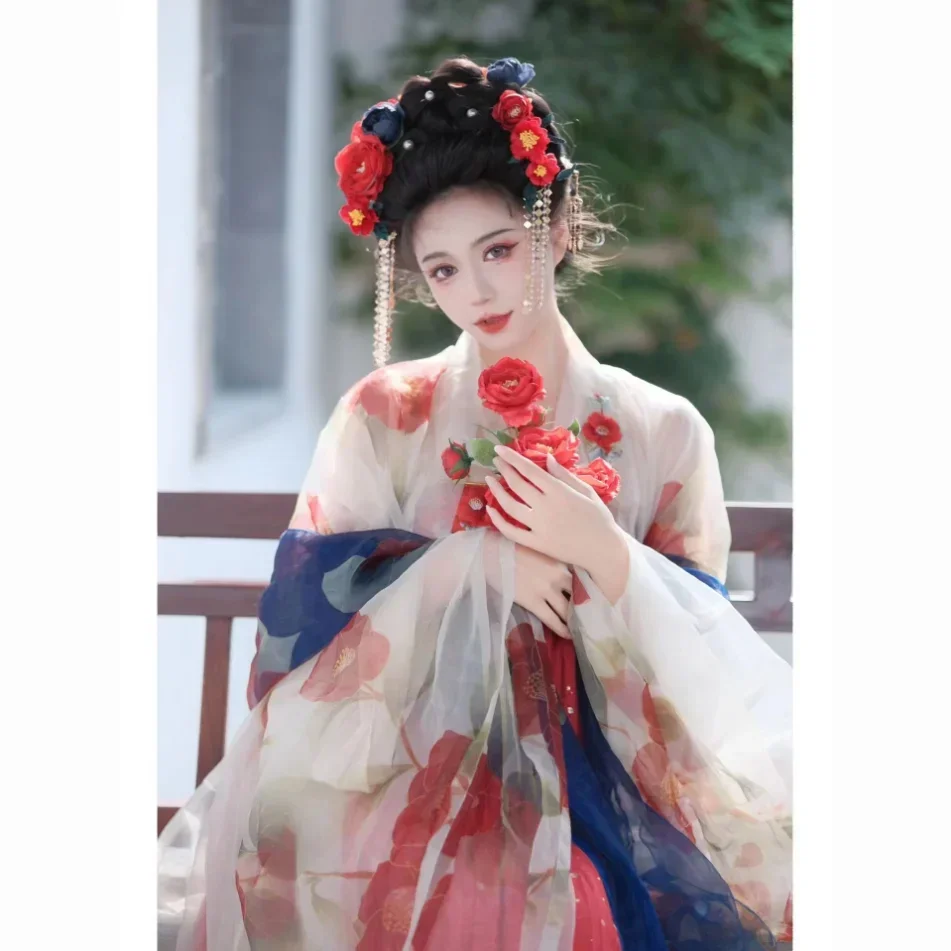 

Red Hanfu Tang one-piece chest chebule skirt female Han elements national style big sleeve shirt summer Chines traditional dress