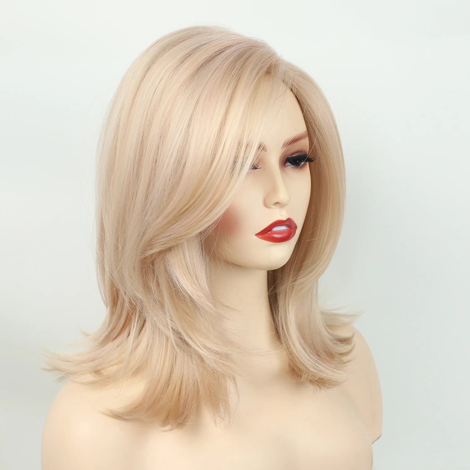 Short Blonde Wig with Bangs Synthetic Realistic Straight Blonde Wig for White Women Party Daily Heat Resistant Hair