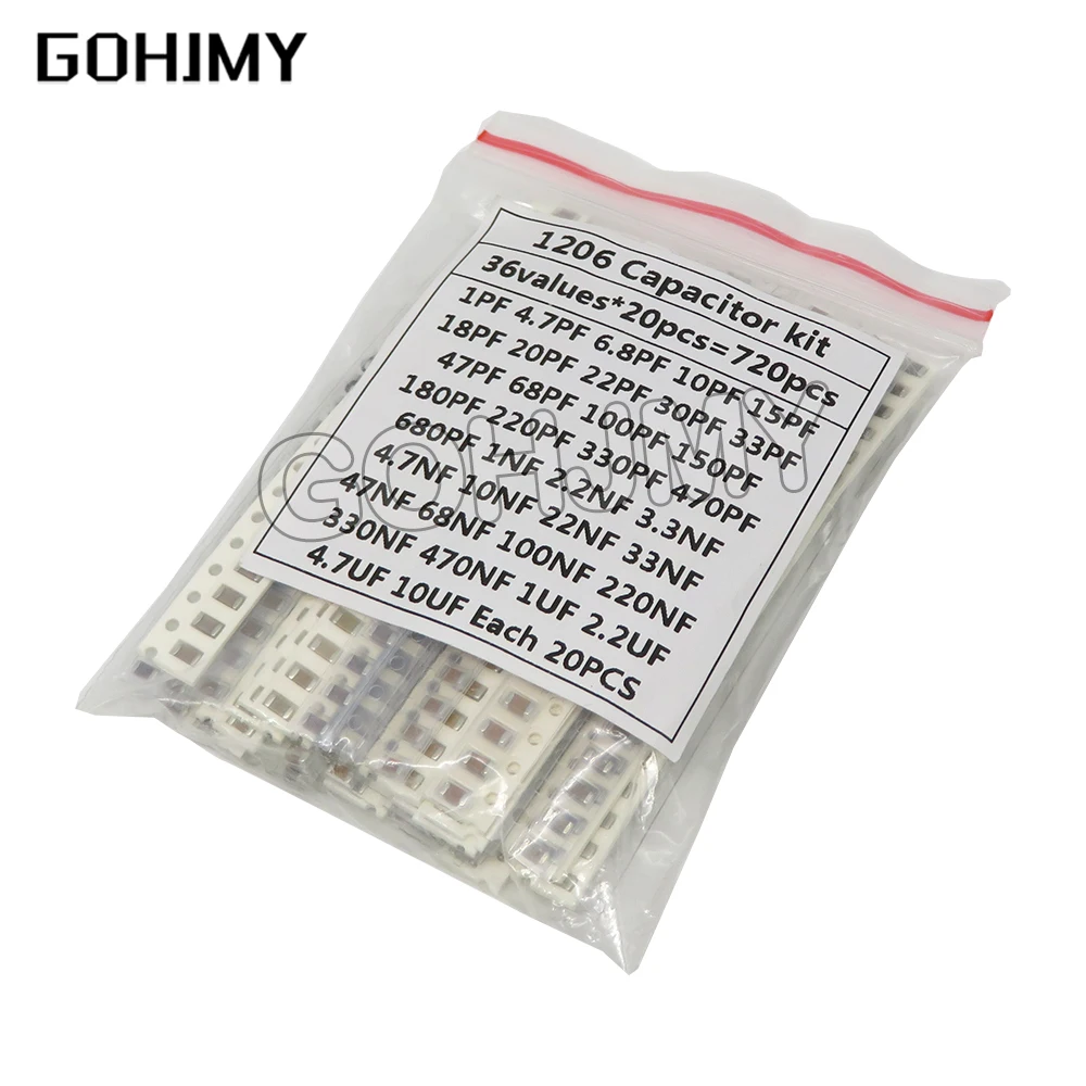 320PCS 720PCS 2500PCS 0603 0805 1206 SMD Capacitor Kit Assorted Kit 16/36/50Values 1PF ~ 1UF Capacitor kit