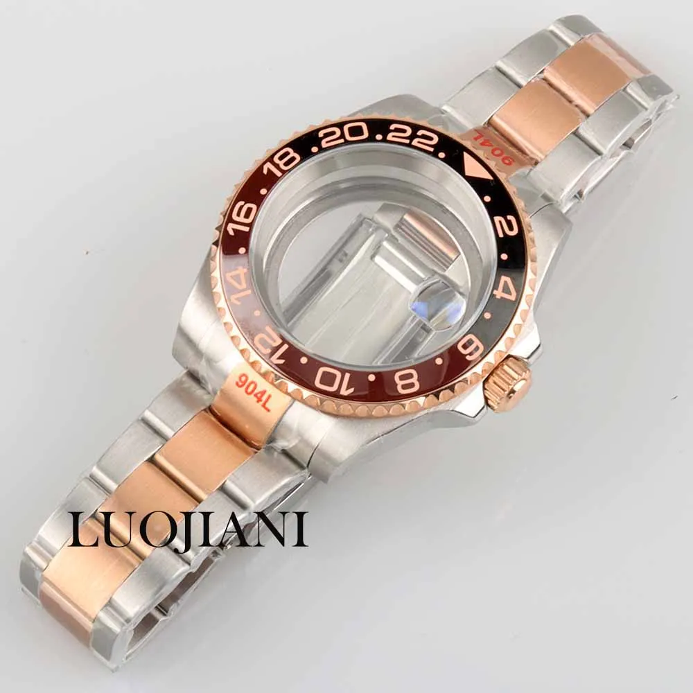 Diver Rose Gold Silver Watch Case 40mm Oyster Bracelet Sapphire Glass for SUB GMT NH34 NH35 NH36 movement 28.5mm dial 316L Steel