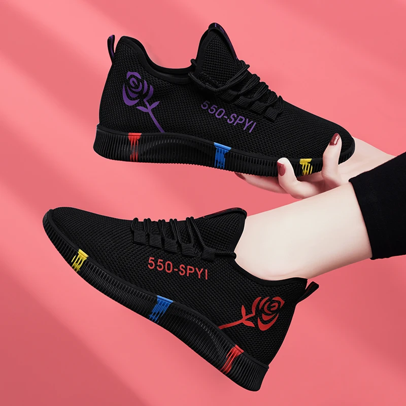 Chaussures de course à lacets pour femmes, baskets de Sport en plein Air, à plateforme, en maille d\'air, respirantes, de marche, de Jogging,