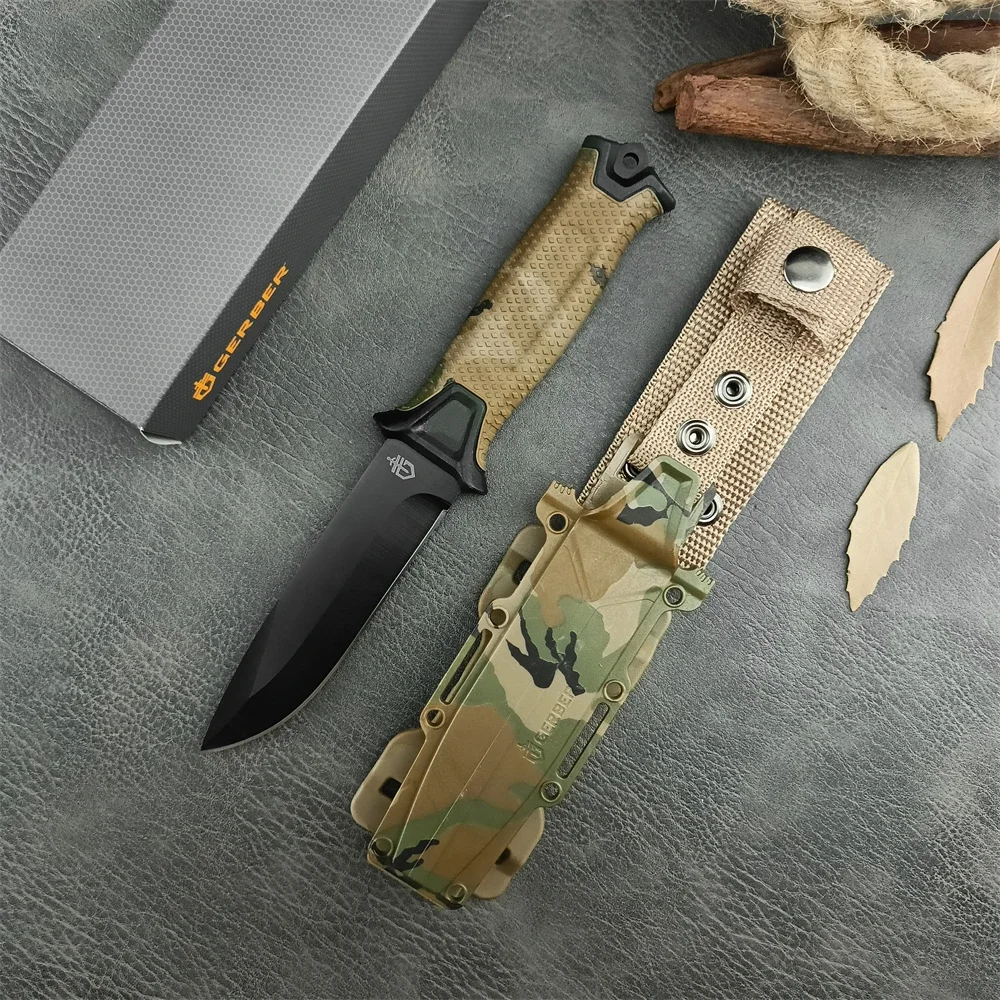 

Gobo G1500 Survivor Infantry Straight Blade Full Blade Colorful Rubber Handle Hunting Tactical Rescue Knife with Sheath