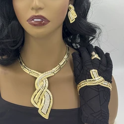 Fashion African Dubai Gold Color Jewelry Crystal Necklace for WomenHoop Earrings Italian Bridal Jewelry Sets Wedding Accessories