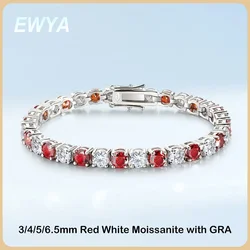 EWYA GRA Certified 3/4/5/6.5MM Full Red Blue Green White Moissanite Tennis Bracelet for Men Women S925 All Diamond Bracelets