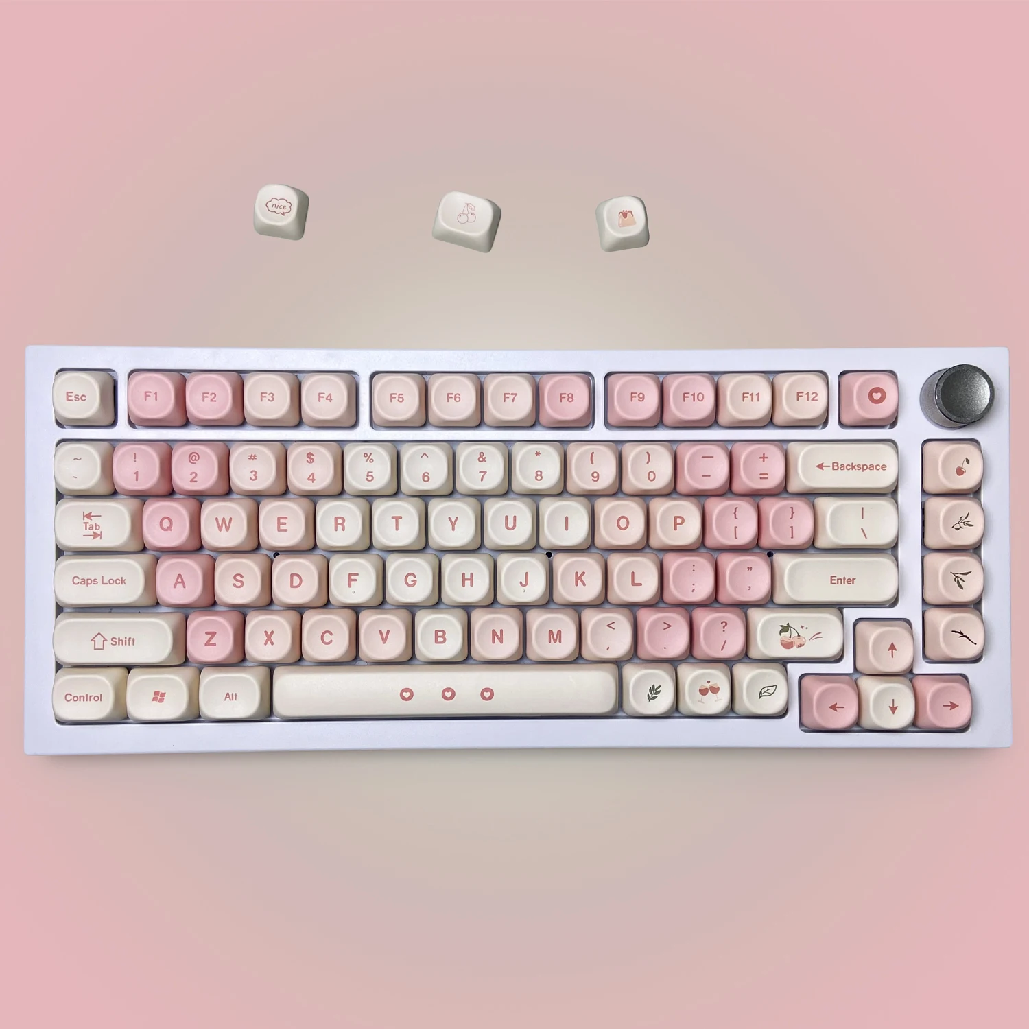 Cherry Pink Keycaps MOA Profile for Alice Layout 142 Keys Set Premium Single-Sided Dye-Sub PBT Keycap for Mechanical Keyboard