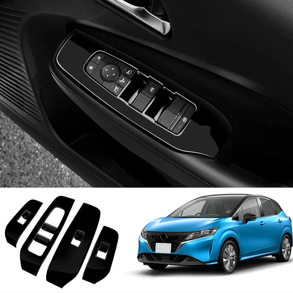 Car Window Glass Lifter Panel Switch Window Control Lifter Panel Cover for Nissan NOTE E13 2020-2021 Black