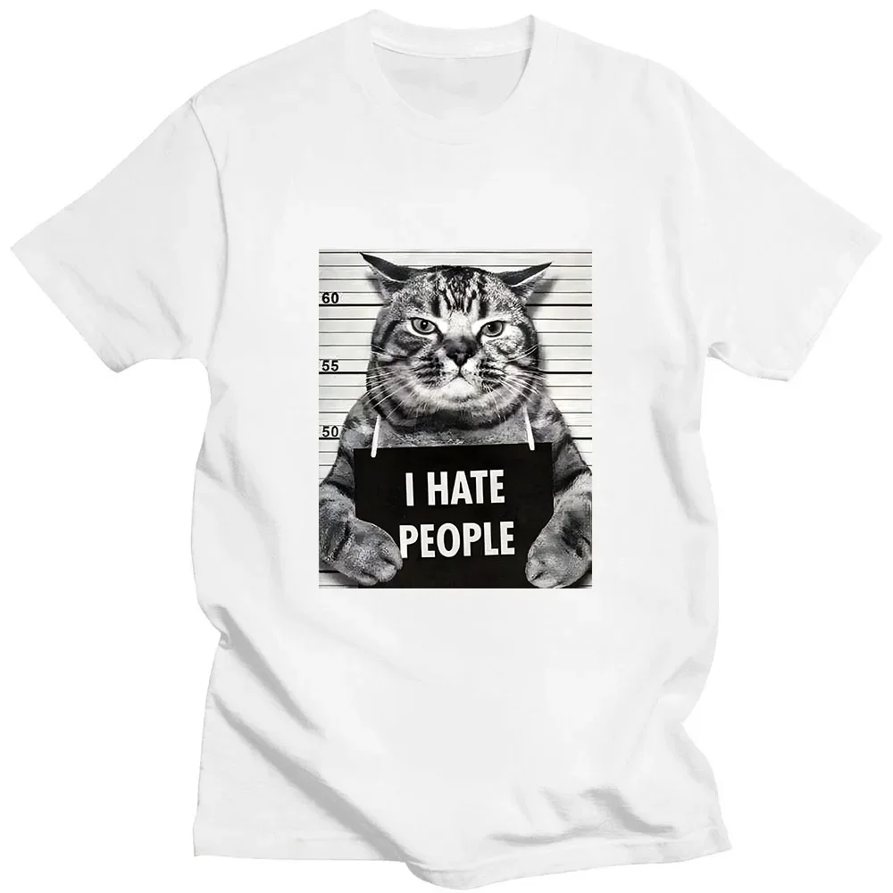 

HOTSALE I Hate People Meow Print T-shirt Fun Cat Print T Shirts Loose Street Short Sleeve Female Male Clothing Casual Tshirt