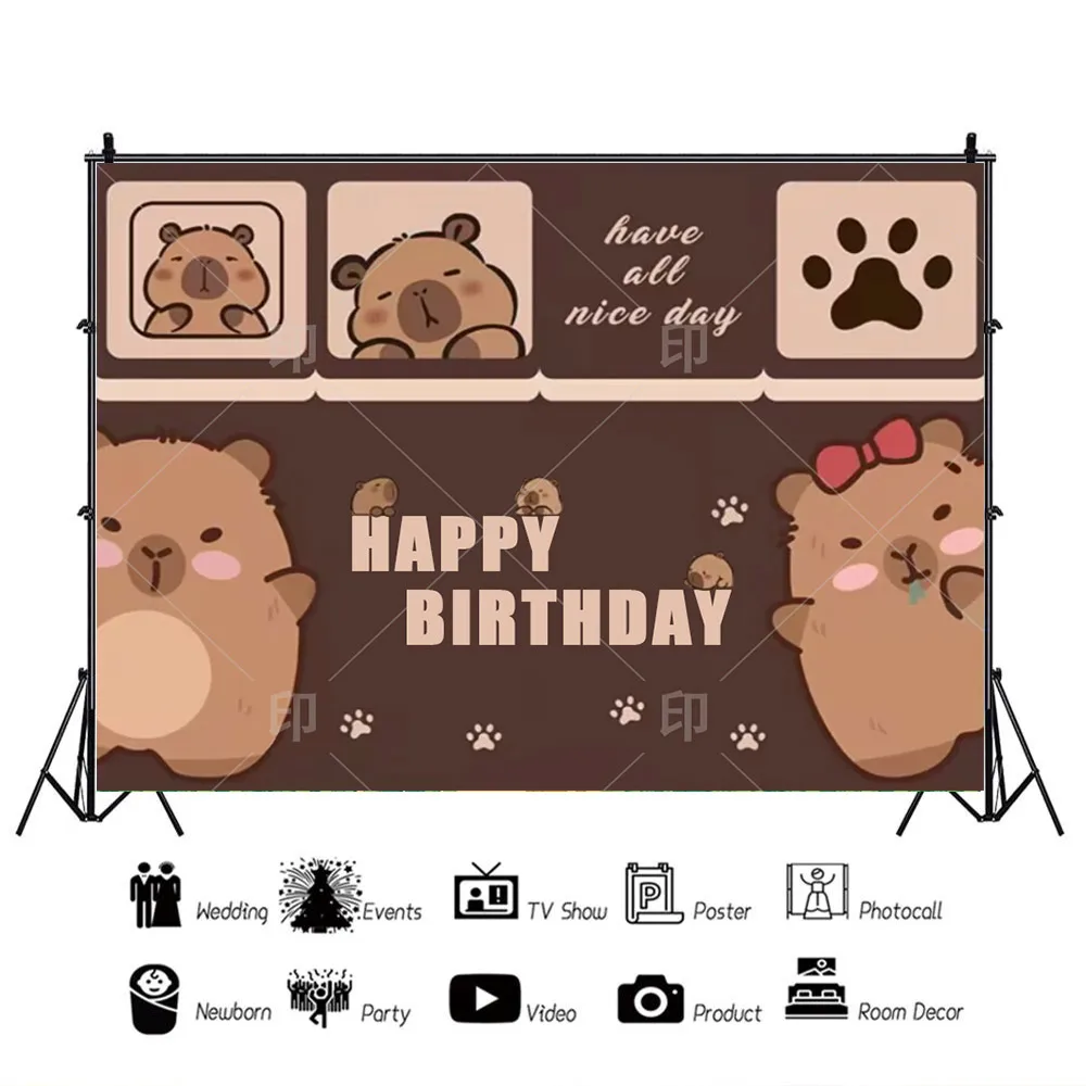 Cartoon Capybara Theme Kid 1st Birthday Party Cute Animal Baby Shower Customize Poster Photography Background Photo Studio Props