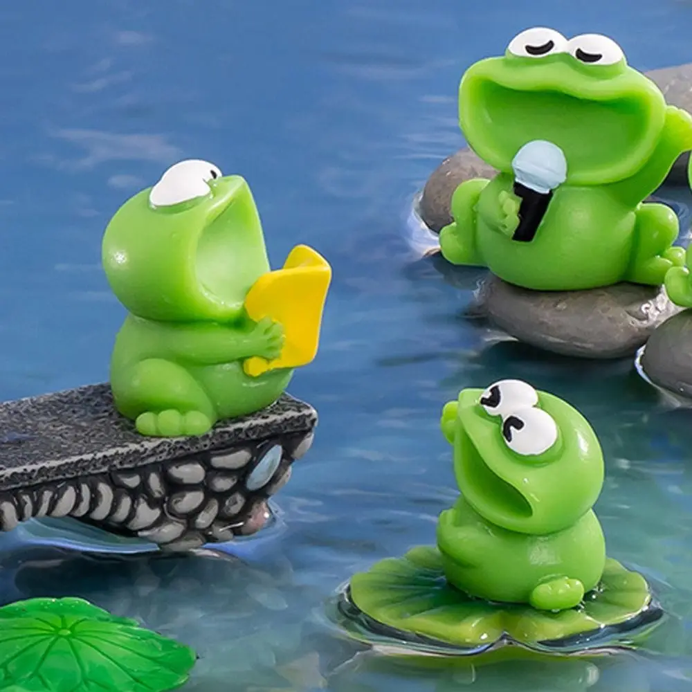 الكرتون كبير الفم جوقة الضفادع تمثال لطيف DIY بها بنفسك كبير الفم الضفادع تمثال الراتنج الحرف الضفادع الصغيرة حلية