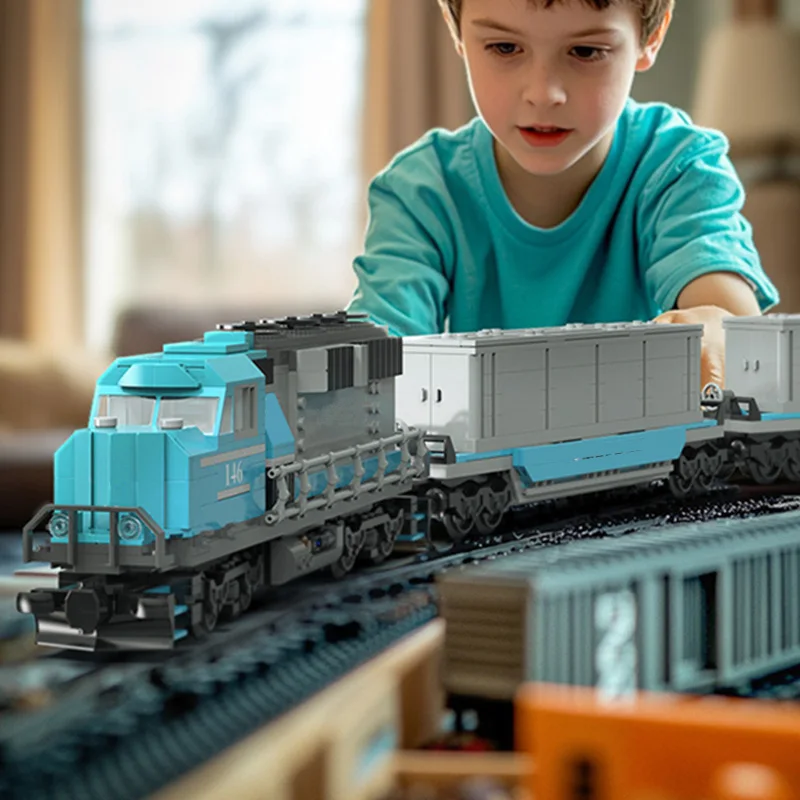 Motor Express Train City Technical Block Motorized  Transportation Station Shipping Cargo Container Car Building Brick Toy Gift