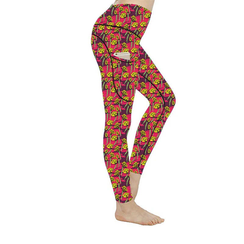 TOIVOTUKSIA Patterned Leggings Soft Microfiber with Colorful Printed Leggings with Pocket Women Summer Nine Legging